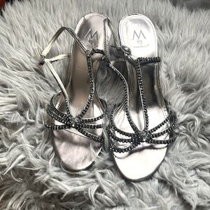 Rhinestone silver evening sandals some scuffs on on shoe in back heel